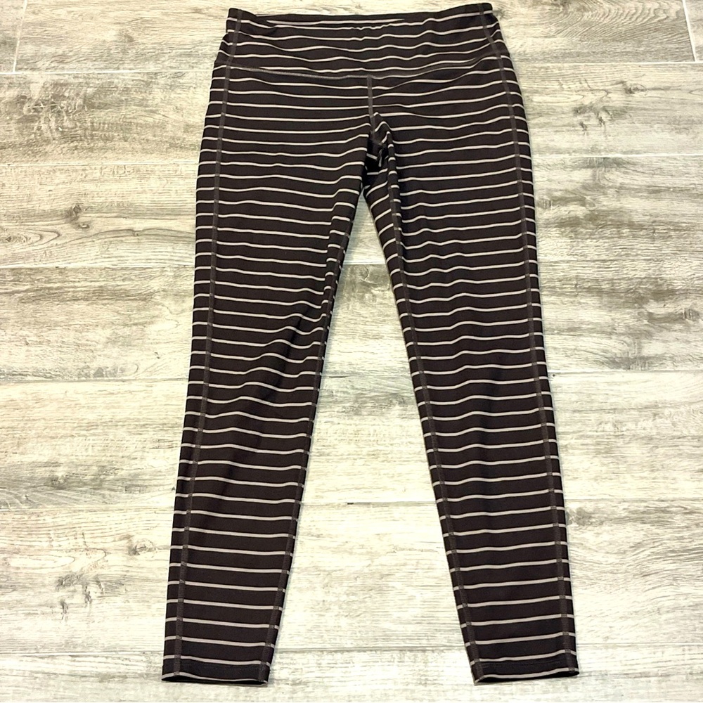 Athleta Women's Brown Tan Horizontal Stripe Tight Leggings Size Medium